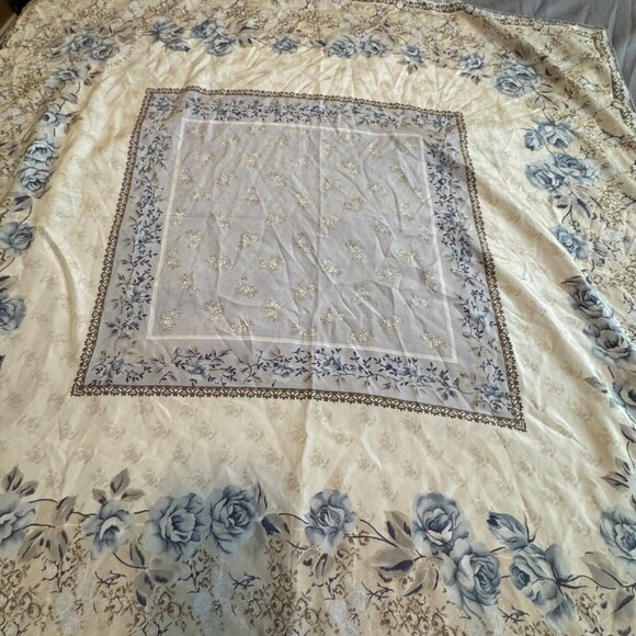 Vintage Laura Ashley Floral Print Square Scarf With Blue Roses 34x34 Inches - Picture 2 of 6